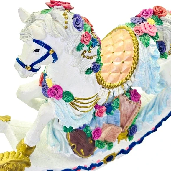 Vintage World Bazaars Inc. Rose‎ Covered Musical Rocking Horse Elegant - Picture 4 of 16